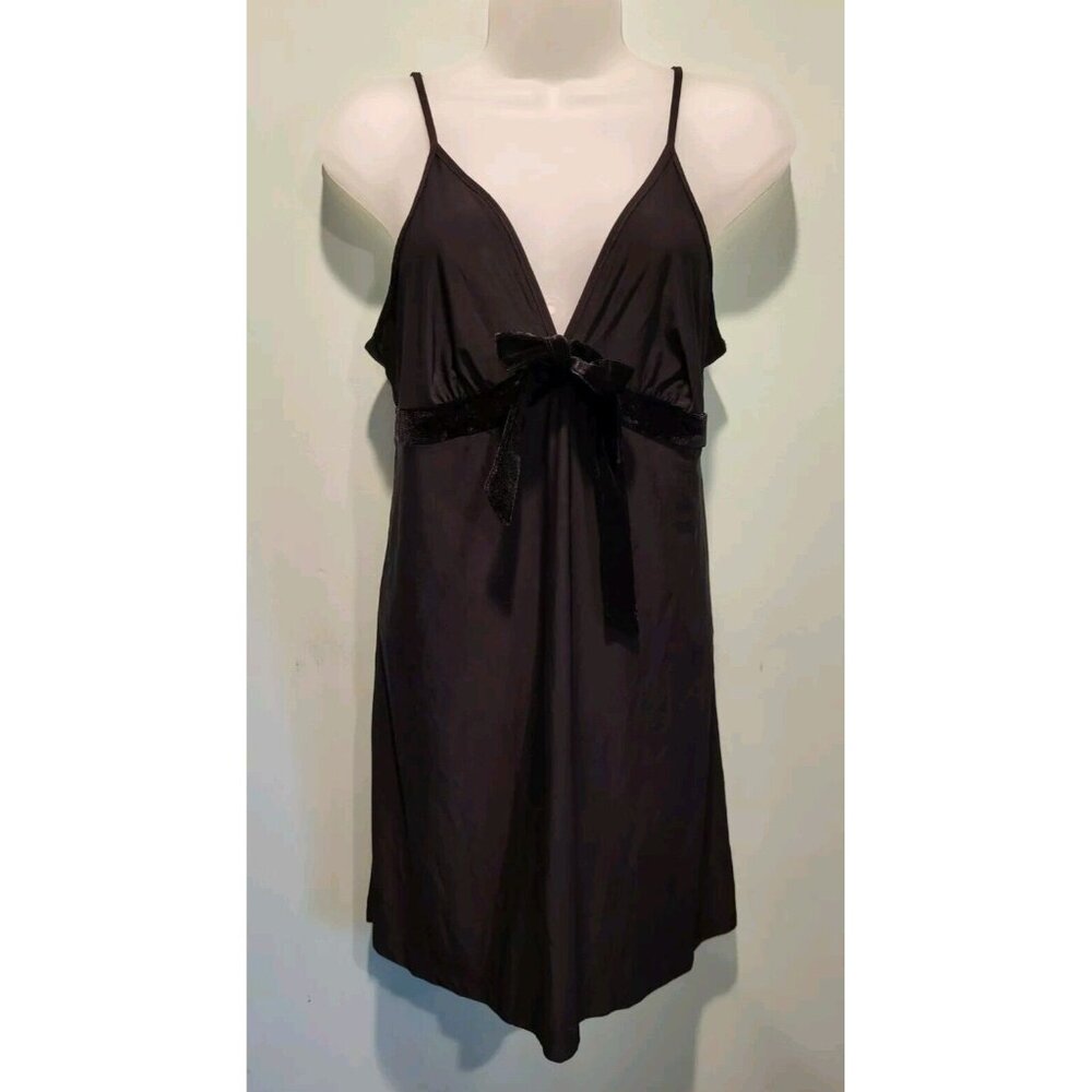 Ambrielle Black Sleeveless Velvet Bow Babydoll Tunic Top Whimsigoth Y2K Sz M